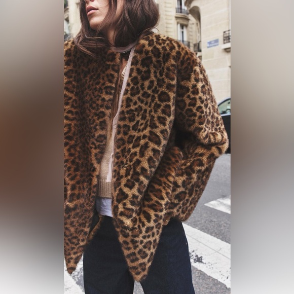 Zara faux fur animal print ( leopard) coat NWT - Picture 6 of 7